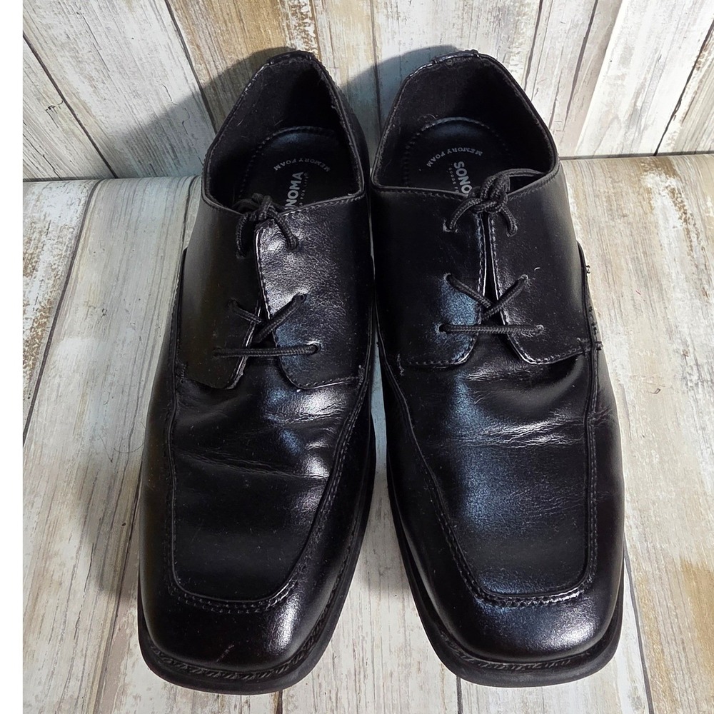 Sonoma Boys Black Square Toe Lace Up Dress Shoes Memory Foam Size 6 - Picture 4 of 9